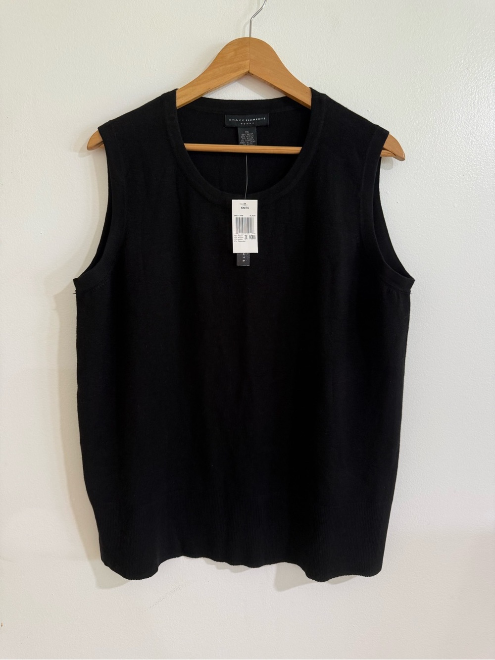 NWT Grace Elements Woman Black Sleeveless Knit Top Shell 2X